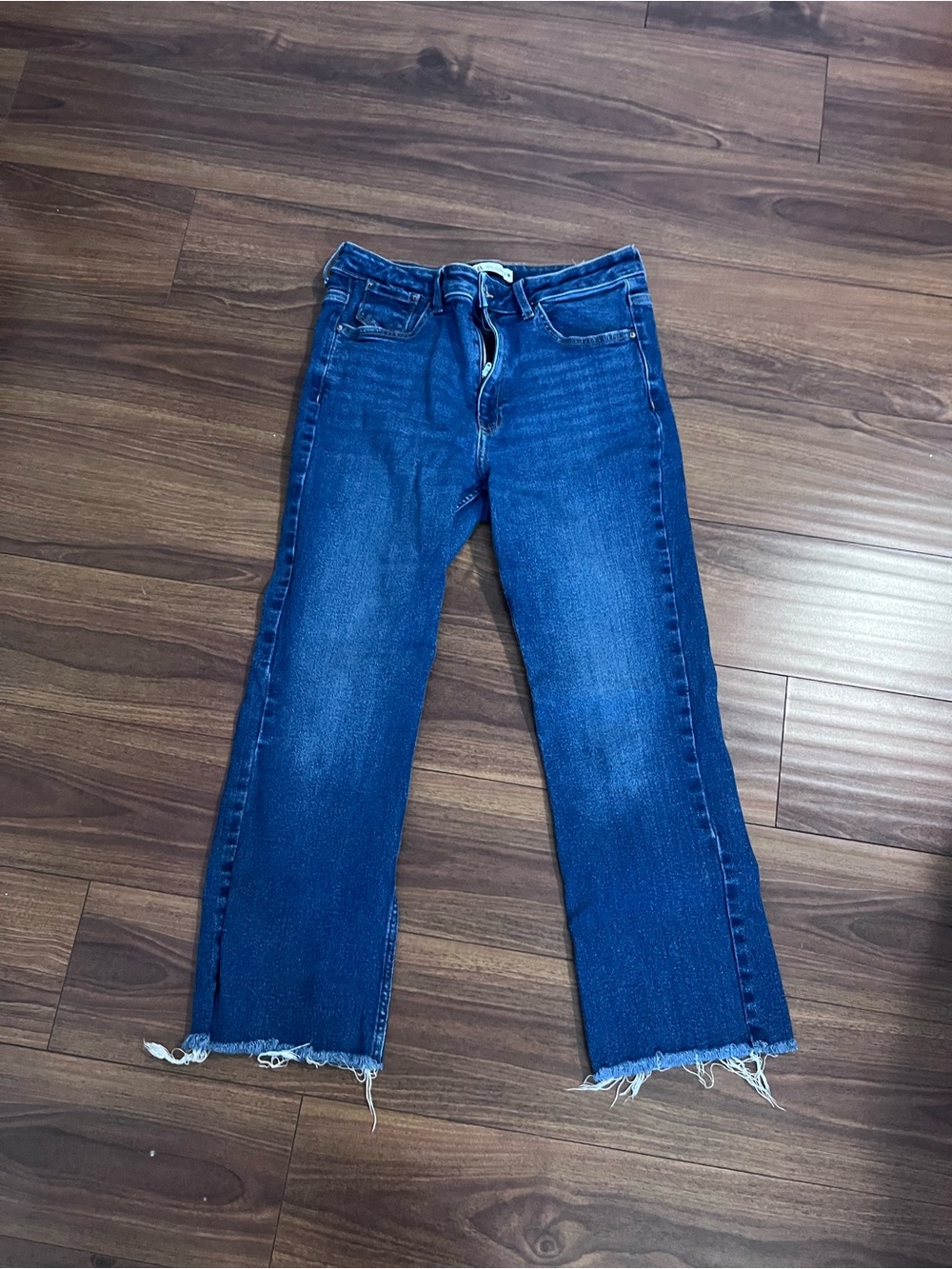 Zara Dark Blue Cropped Straight-Leg Jeans